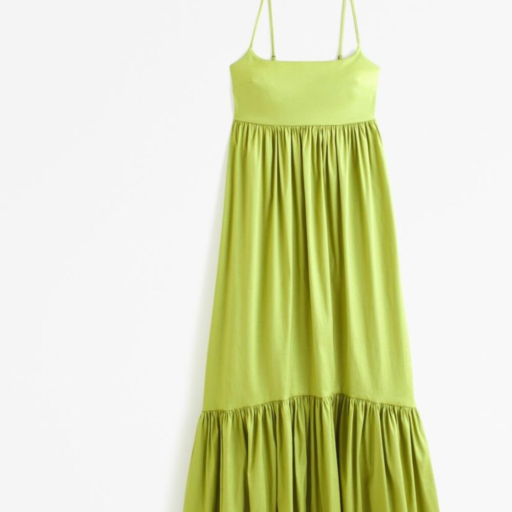 Abercrombie Women's Drama Bow-Back Taffeta Maxi Dress in Green, Size Small - Picture 2 of 2